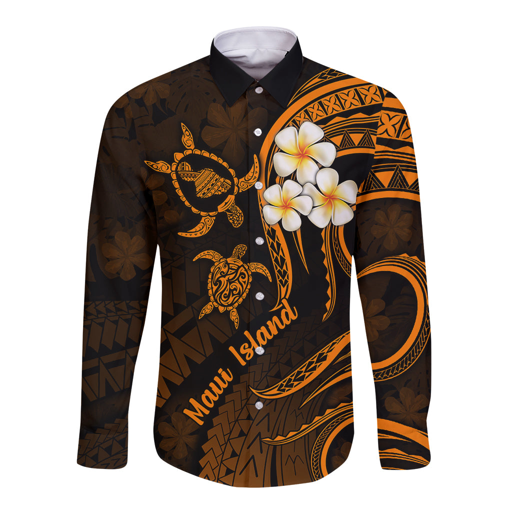 Hawaii Long Sleeve Button Shirt Maui Islands Pacific Plumeria Gold Vibe LT9 Unisex Gold - Polynesian Pride