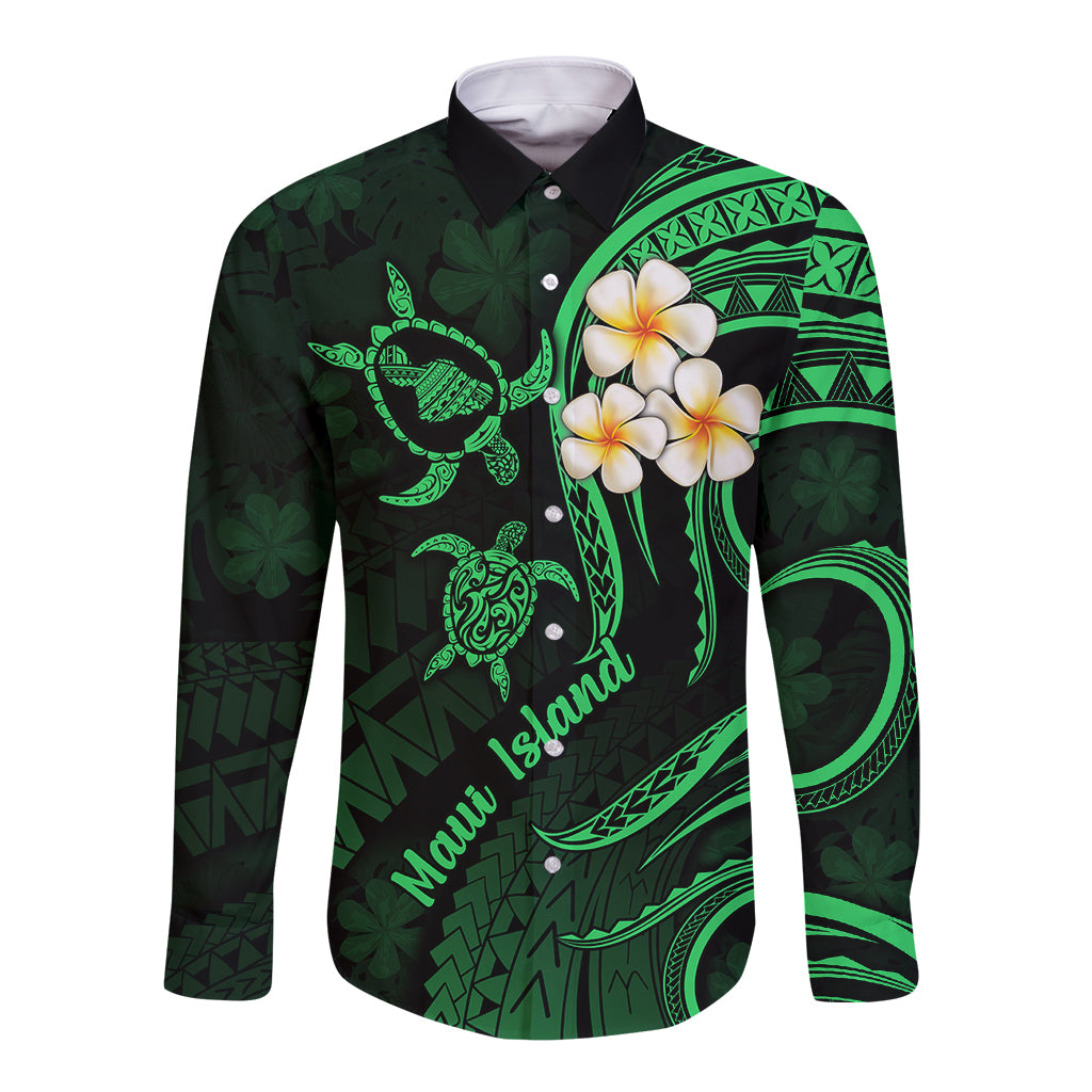 Hawaii Long Sleeve Button Shirt Maui Islands Pacific Plumeria Green Vibe LT9 Unisex Green - Polynesian Pride