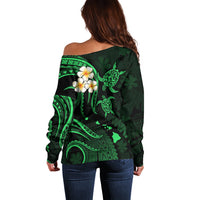 Hawaii Off Shoulder Sweater Maui Islands Pacific Plumeria Green Vibe LT9 - Polynesian Pride