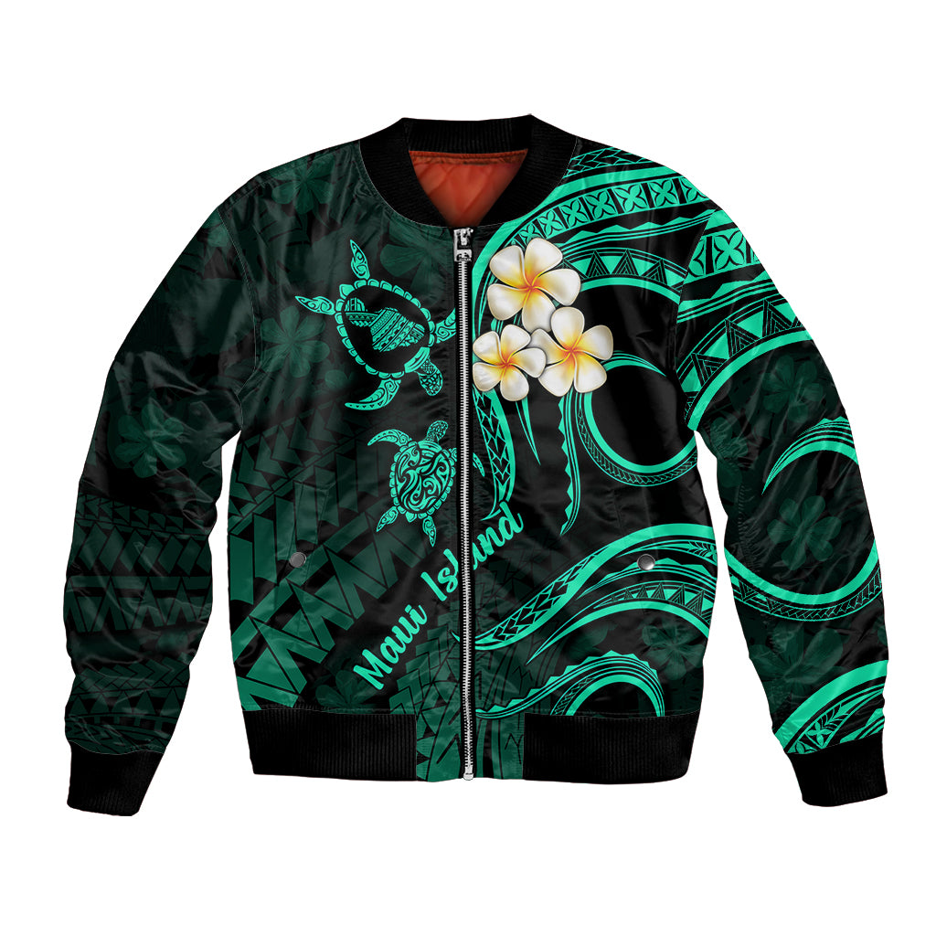 Hawaii Bomber Jacket Maui Islands Pacific Plumeria Turquoise Vibe LT9 Unisex Turquoise - Polynesian Pride
