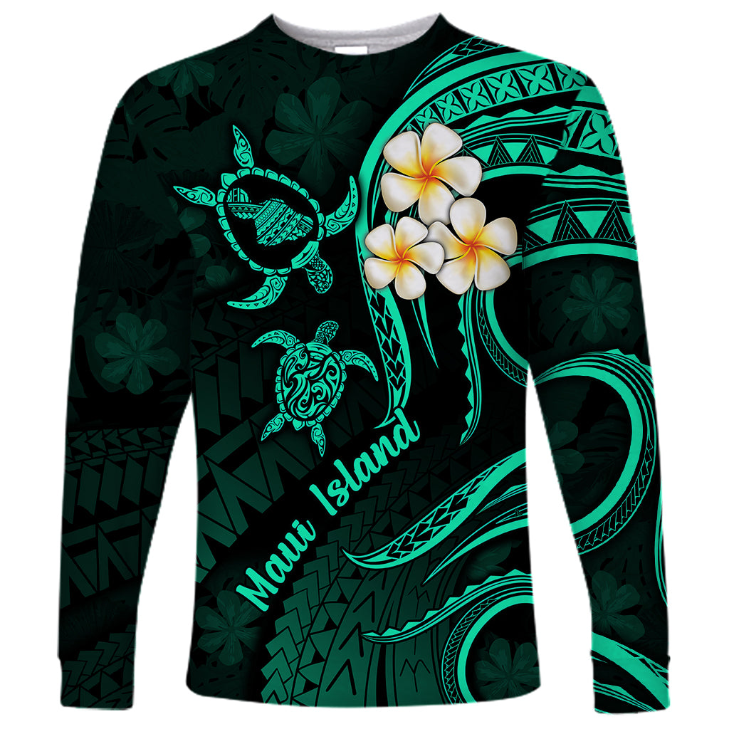 Hawaii Long Sleeve Shirt Maui Islands Pacific Plumeria Turquoise Vibe LT9 Unisex Turquoise - Polynesian Pride