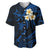 Personalised Maui Hawaii Baseball Jersey Polynesian Tattoo and Pacific Plumeria Blue Vibe LT9 Blue - Polynesian Pride