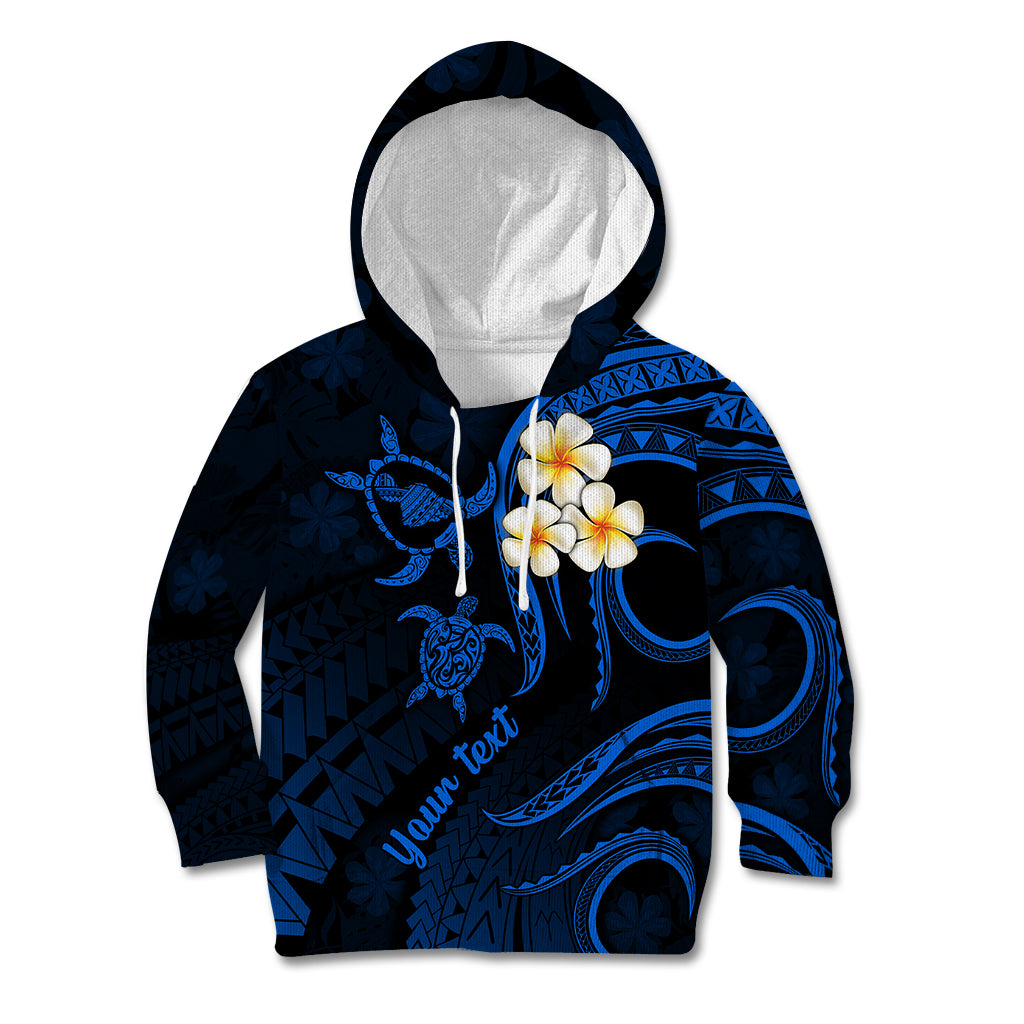 Personalised Maui Hawaii Kid Hoodie Polynesian Tattoo and Pacific Plumeria Blue Vibe LT9 Hoodie Blue - Polynesian Pride
