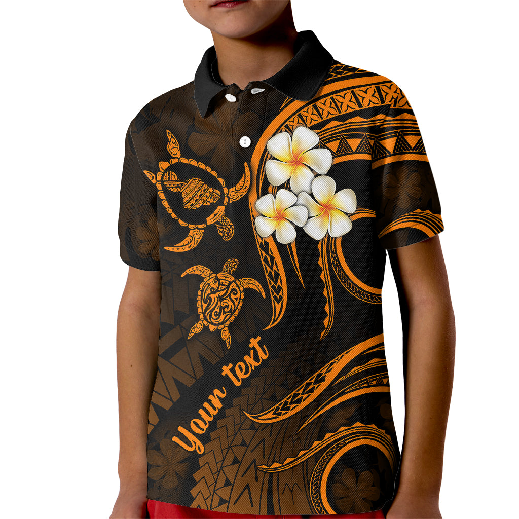 Personalised Maui Hawaii Kid Polo Shirt Polynesian Tattoo and Pacific Plumeria Gold Vibe LT9 Kid Gold - Polynesian Pride