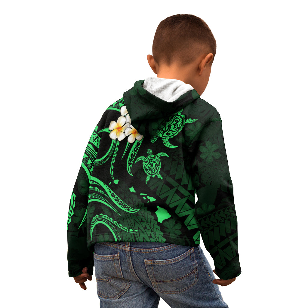 Personalised Maui Hawaii Kid Hoodie Polynesian Tattoo and Pacific Plumeria Green Vibe LT9 - Polynesian Pride