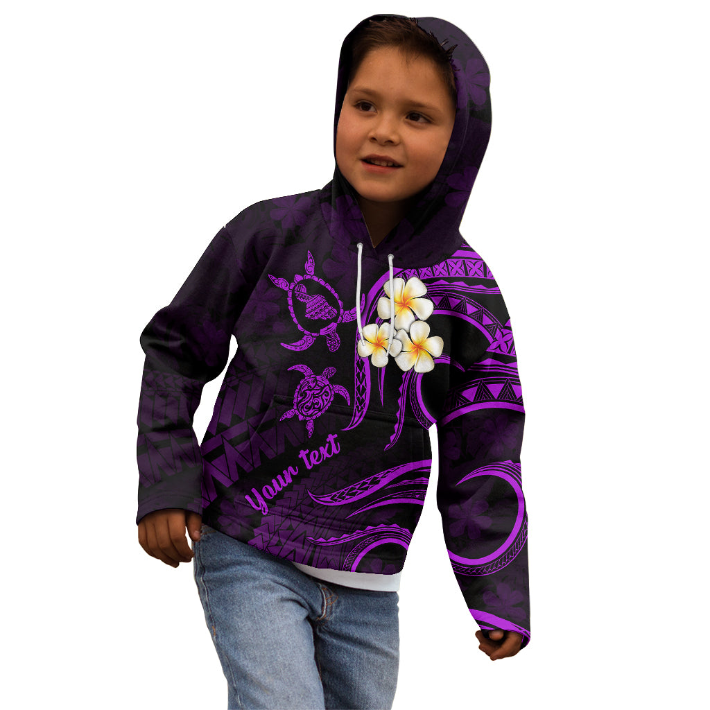 Personalised Maui Hawaii Kid Hoodie Polynesian Tattoo and Pacific Plumeria Purple Vibe LT9 - Polynesian Pride
