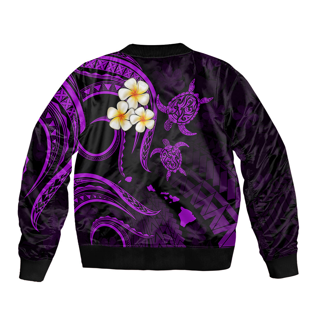 Personalised Maui Hawaii Sleeve Zip Bomber Jacket Polynesian Tattoo and Pacific Plumeria Purple Vibe LT9 - Polynesian Pride