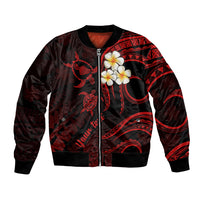 Personalised Maui Hawaii Bomber Jacket Polynesian Tattoo and Pacific Plumeria Red Vibe LT9 Unisex Red - Polynesian Pride