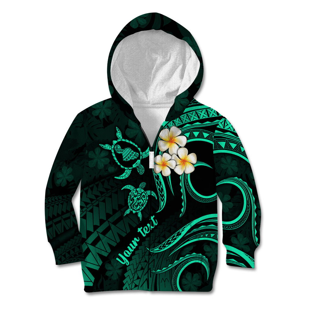 Personalised Maui Hawaii Kid Hoodie Polynesian Tattoo and Pacific Plumeria Turquoise Vibe LT9 Zip Hoodie Turquoise - Polynesian Pride