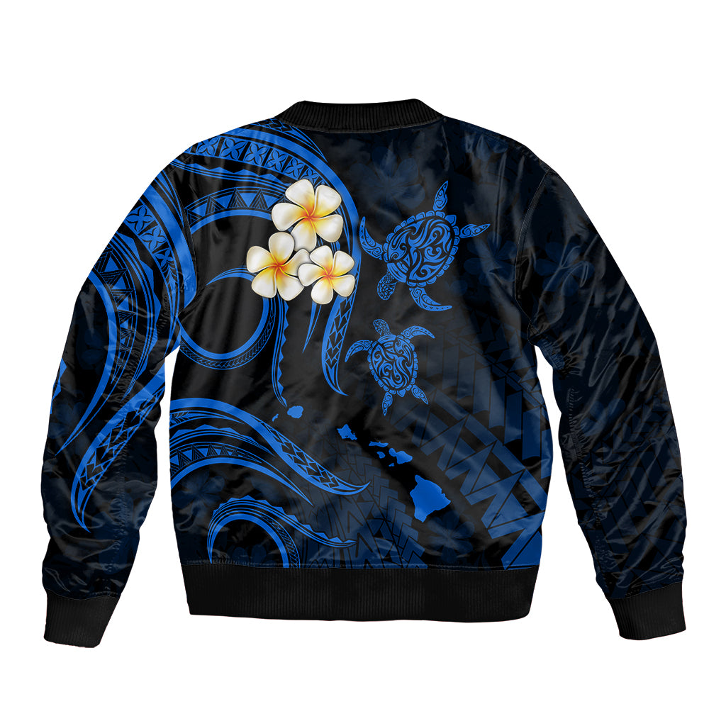 Hawaii Bomber Jacket Oahu Islands Pacific Plumeria Blue Vibe LT9 - Polynesian Pride