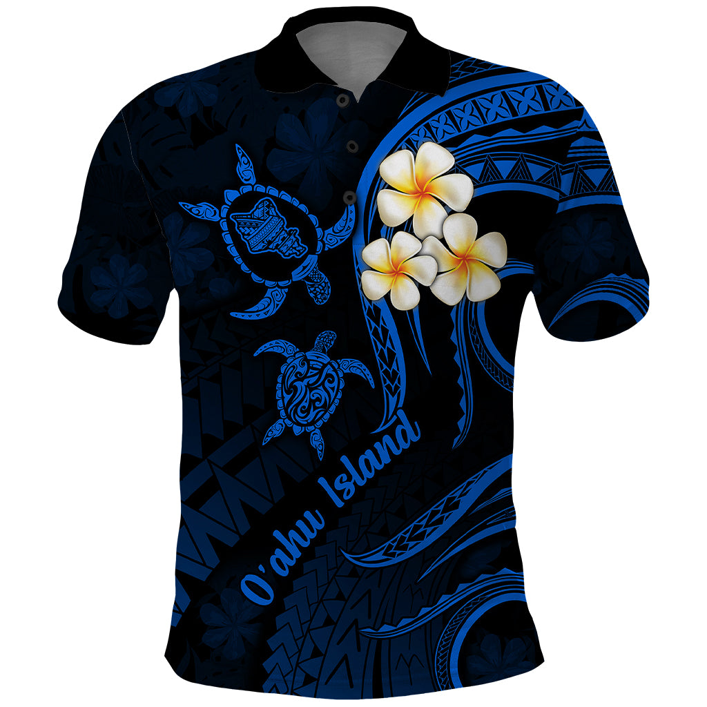 Hawaii Polo Shirt Oahu Islands Pacific Plumeria Blue Vibe LT9 Blue - Polynesian Pride