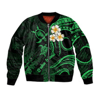 Hawaii Sleeve Zip Bomber Jacket Oahu Islands Pacific Plumeria Green Vibe LT9 Unisex Green - Polynesian Pride