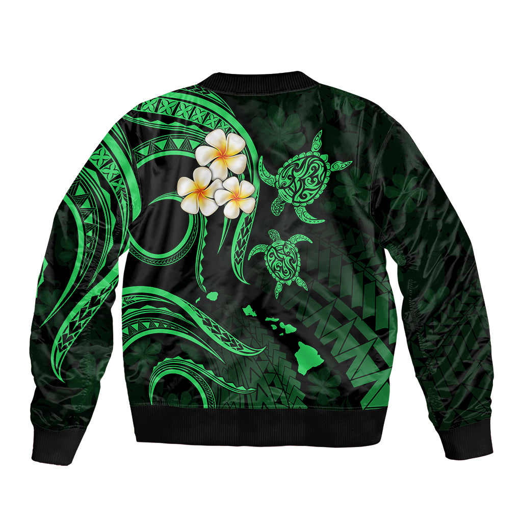 Hawaii Sleeve Zip Bomber Jacket Oahu Islands Pacific Plumeria Green Vibe LT9 - Polynesian Pride