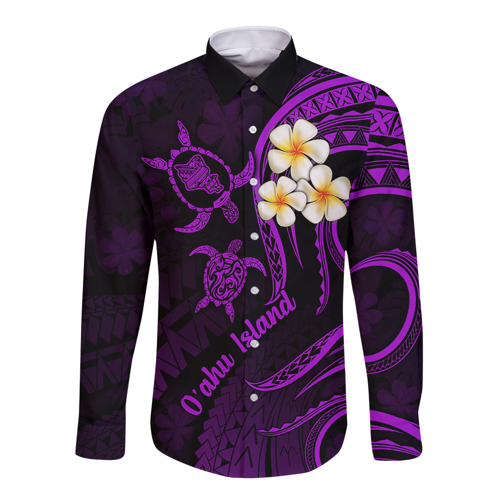 Hawaii Long Sleeve Button Shirt Oahu Islands Pacific Plumeria Purple Vibe LT9 Unisex Purple - Polynesian Pride