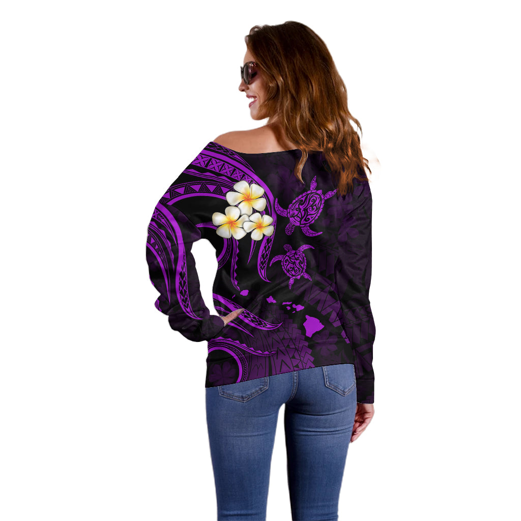 Hawaii Off Shoulder Sweater Oahu Islands Pacific Plumeria Purple Vibe LT9 - Polynesian Pride