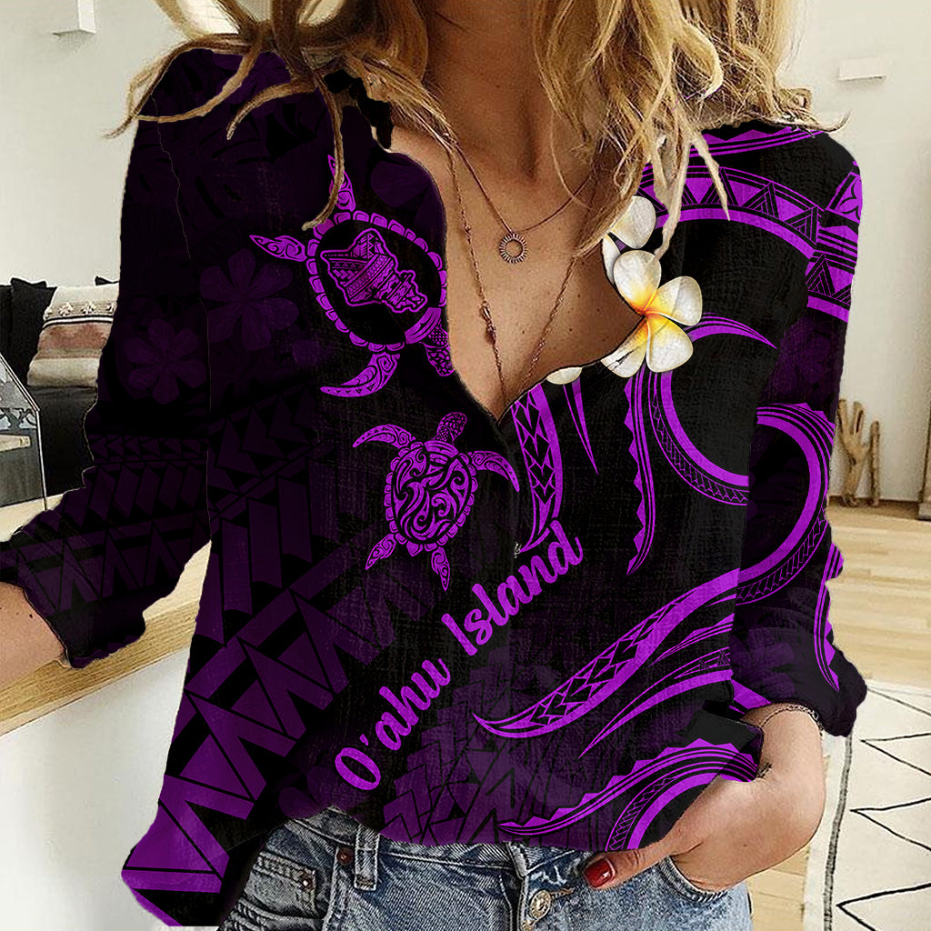Hawaii Women Casual Shirt Oahu Islands Pacific Plumeria Purple Vibe LT9 Female Purple - Polynesian Pride