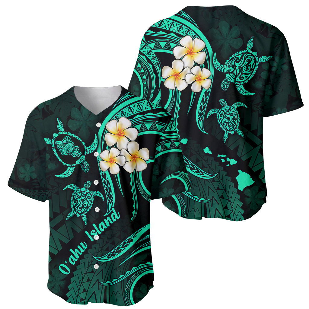 Hawaii Baseball Jersey Oahu Islands Pacific Plumeria Turquoise Vibe LT9 - Polynesian Pride