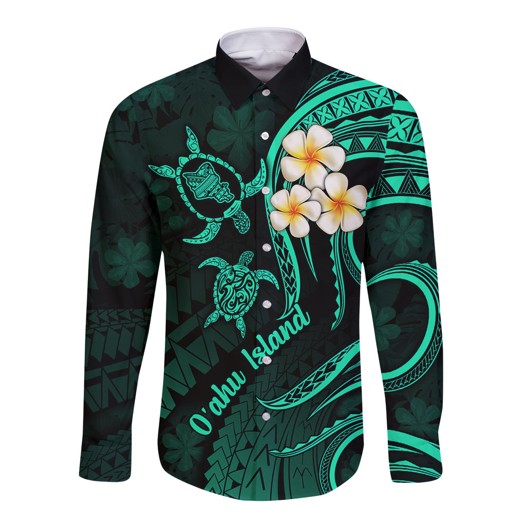 Hawaii Long Sleeve Button Shirt Oahu Islands Pacific Plumeria Turquoise Vibe LT9 Unisex Turquoise - Polynesian Pride