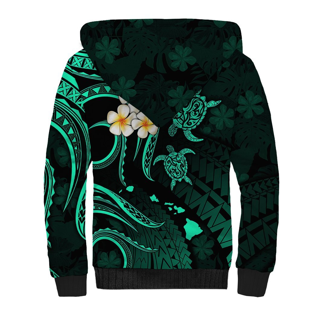 Hawaii Sherpa Hoodie Oahu Islands Pacific Plumeria Turquoise Vibe LT9 - Polynesian Pride