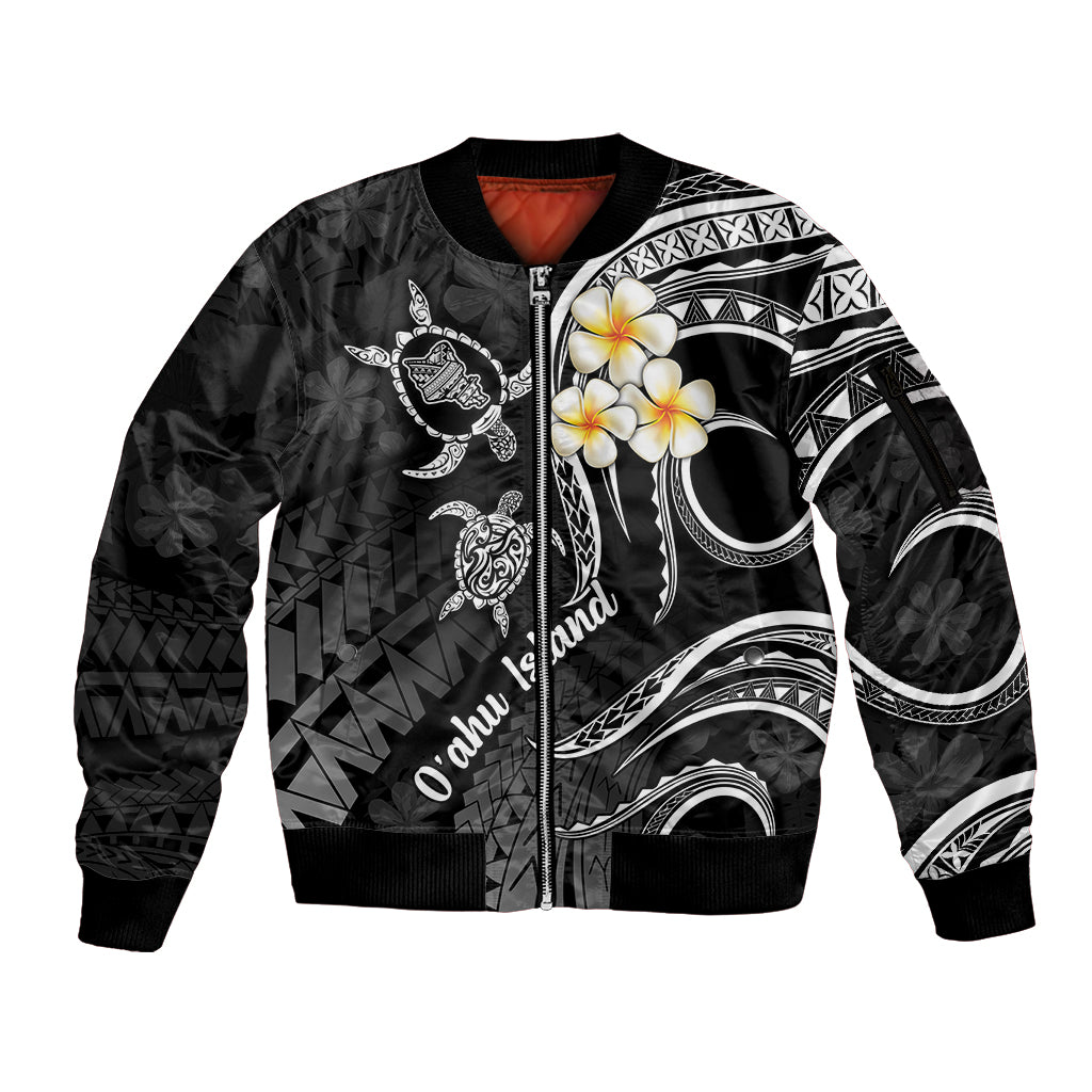 Hawaii Sleeve Zip Bomber Jacket Oahu Islands Pacific Plumeria White Vibe LT9 Unisex White - Polynesian Pride