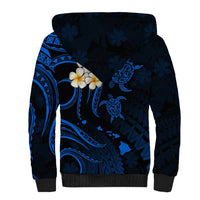 Personalised Oahu Hawaii Sherpa Hoodie Polynesian Tattoo and Pacific Plumeria Blue Vibe LT9 - Polynesian Pride