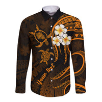 Personalised Oahu Hawaii Long Sleeve Button Shirt Polynesian Tattoo and Pacific Plumeria Gold Vibe LT9 Unisex Gold - Polynesian Pride
