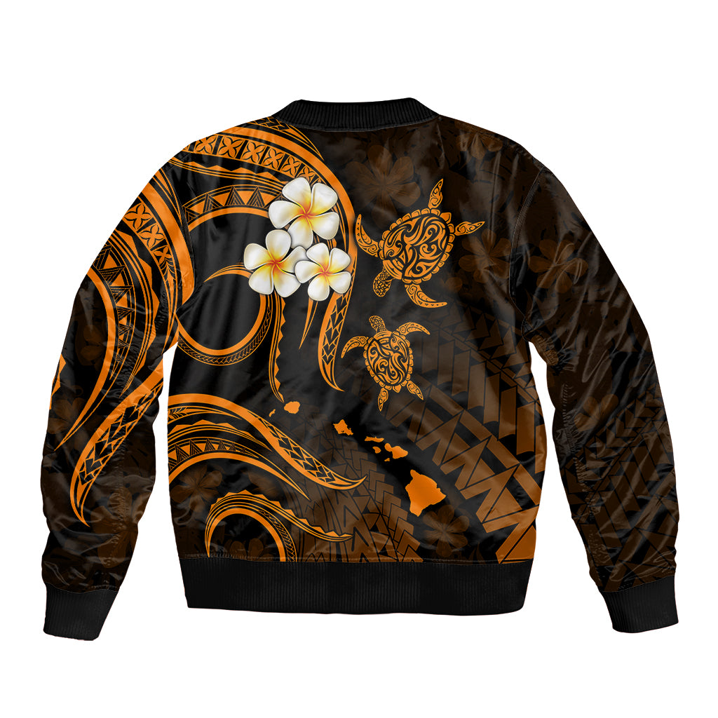 Personalised Oahu Hawaii Sleeve Zip Bomber Jacket Polynesian Tattoo and Pacific Plumeria Gold Vibe LT9 - Polynesian Pride