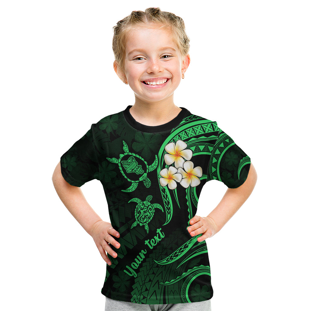 Personalised Oahu Hawaii Kid T Shirt Polynesian Tattoo and Pacific Plumeria Green Vibe LT9 Green - Polynesian Pride