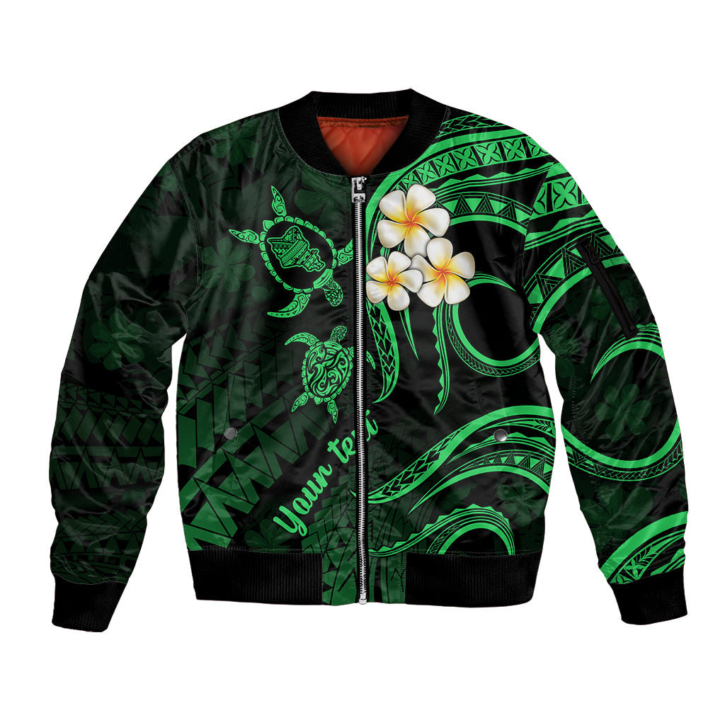 Personalised Oahu Hawaii Sleeve Zip Bomber Jacket Polynesian Tattoo and Pacific Plumeria Green Vibe LT9 Unisex Green - Polynesian Pride