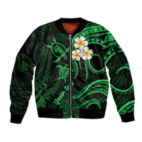 Personalised Oahu Hawaii Sleeve Zip Bomber Jacket Polynesian Tattoo and Pacific Plumeria Green Vibe LT9 Unisex Green - Polynesian Pride