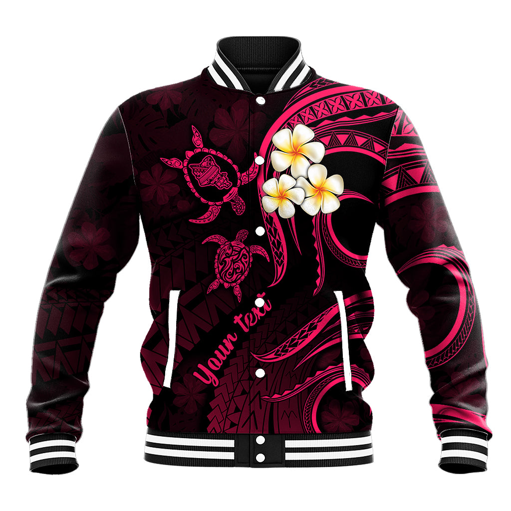 Personalised Oahu Hawaii Baseball Jacket Polynesian Tattoo and Pacific Plumeria Pink Vibe LT9 Unisex Pink - Polynesian Pride