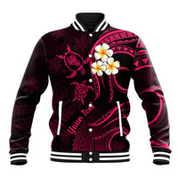 Personalised Oahu Hawaii Baseball Jacket Polynesian Tattoo and Pacific Plumeria Pink Vibe LT9 Unisex Pink - Polynesian Pride