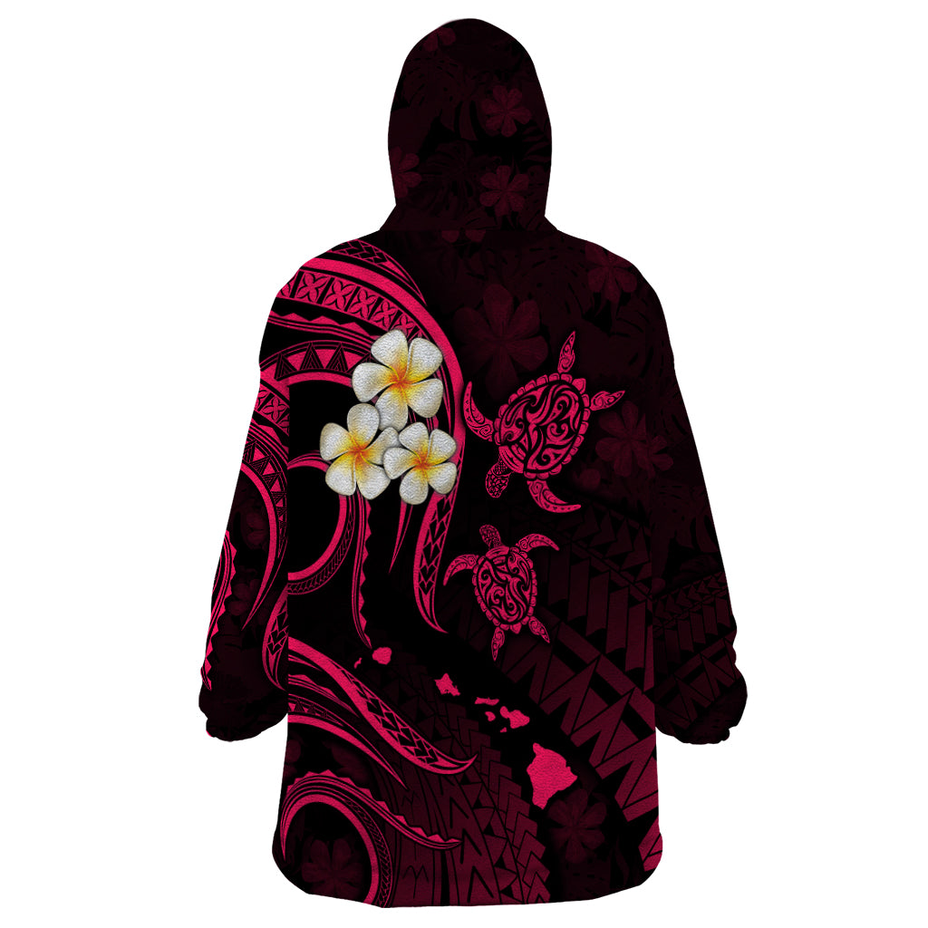 Personalised Oahu Hawaii Wearable Blanket Hoodie Polynesian Tattoo and Pacific Plumeria Pink Vibe LT9 - Polynesian Pride