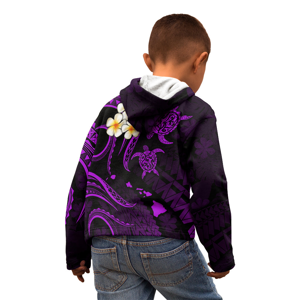 Personalised Oahu Hawaii Kid Hoodie Polynesian Tattoo and Pacific Plumeria Purple Vibe LT9 - Polynesian Pride