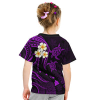 Personalised Oahu Hawaii Kid T Shirt Polynesian Tattoo and Pacific Plumeria Purple Vibe LT9 - Polynesian Pride