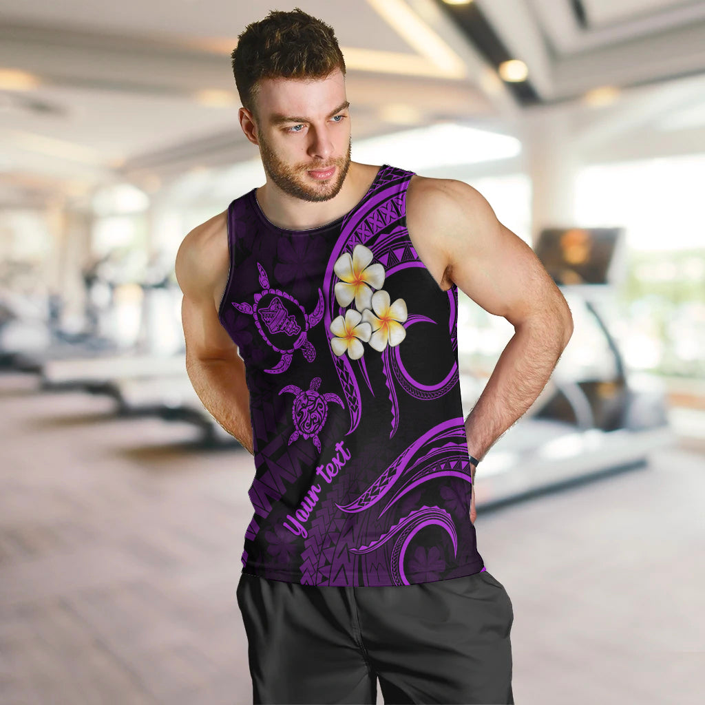 Personalised Oahu Hawaii Men Tank Top Polynesian Tattoo and Pacific Plumeria Purple Vibe LT9 - Polynesian Pride