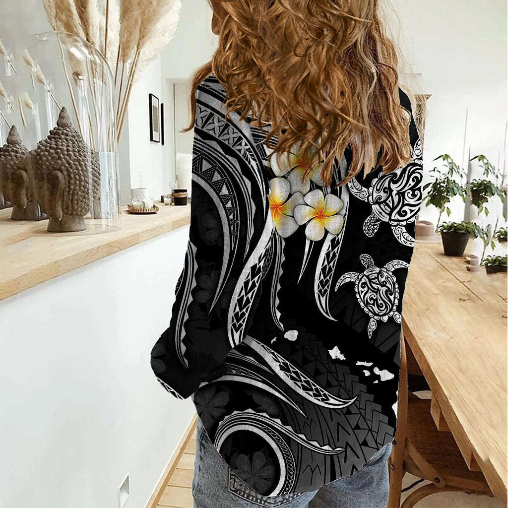 Personalised Oahu Hawaii Women Casual Shirt Polynesian Tattoo and Pacific Plumeria White Vibe LT9 - Polynesian Pride