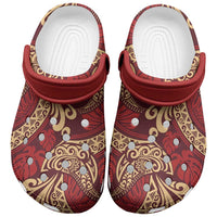 Luxury Red Monstera Clogs Shoes Polynesian Tribal Pattern - Polynesian Pride