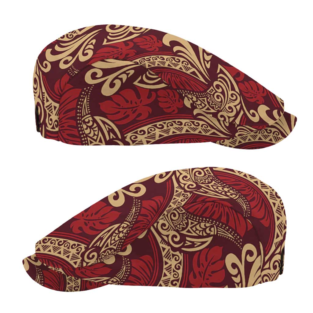 Luxury Red Monstera Jeff Hat Polynesian Tribal Pattern - Polynesian Pride