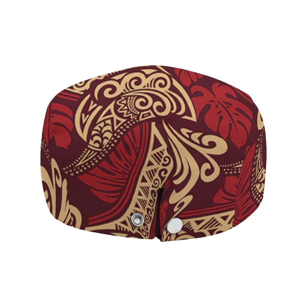 Luxury Red Monstera Jeff Hat Polynesian Tribal Pattern - Polynesian Pride