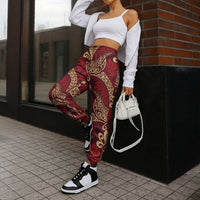 Luxury Red Monstera Jogger Pants Polynesian Tribal Pattern - Polynesian Pride