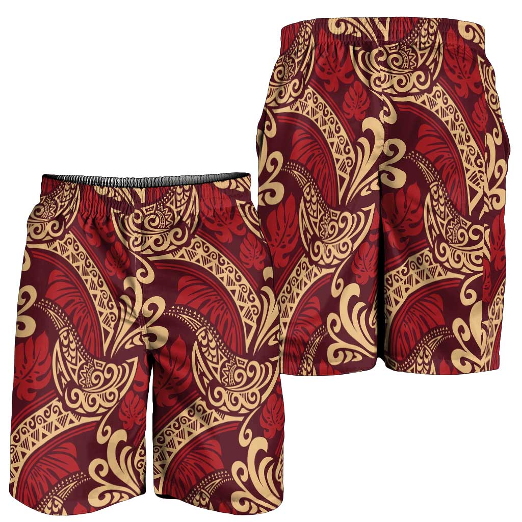 Luxury Red Monstera Shorts for Men Polynesian Tribal Pattern LT01 - Polynesian Pride