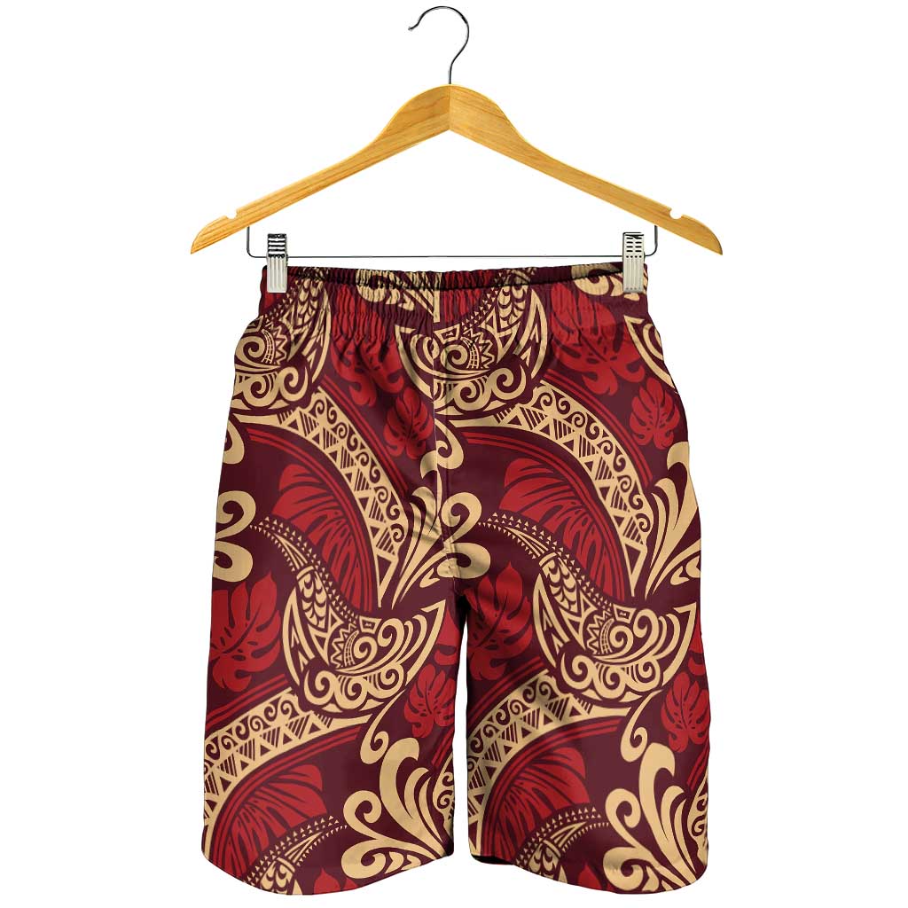Luxury Red Monstera Shorts for Men Polynesian Tribal Pattern LT01 - Polynesian Pride
