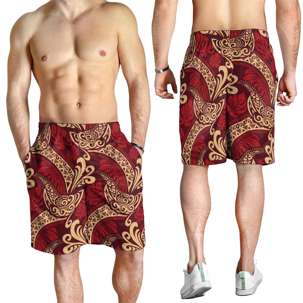 Luxury Red Monstera Shorts for Men Polynesian Tribal Pattern LT01 - Polynesian Pride