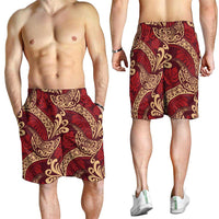 Luxury Red Monstera Shorts for Men Polynesian Tribal Pattern LT01 - Polynesian Pride