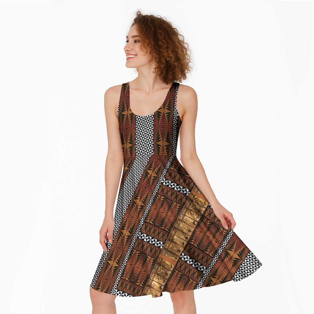 Malo e Lelei Tonga Midi Dress Tongan Ngatu Tapa Cloth - Polynesian Pride