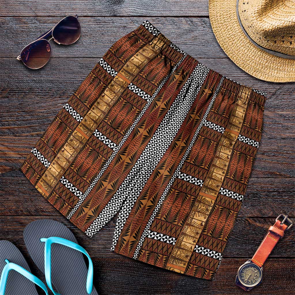 Malo e Lelei Tonga Shorts for Men Tongan Ngatu Tapa Cloth LT14 Orange - Polynesian Pride