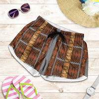 Malo e Lelei Tonga Shorts for Women Tongan Ngatu Tapa Cloth LT14 Orange - Polynesian Pride