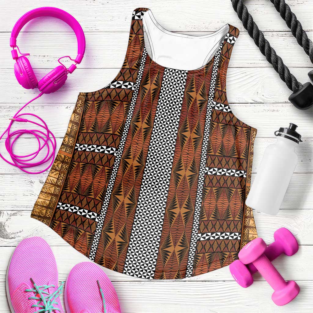 Malo e Lelei Tonga Women Racerback Tank Tongan Ngatu Tapa Cloth LT14 Orange - Polynesian Pride