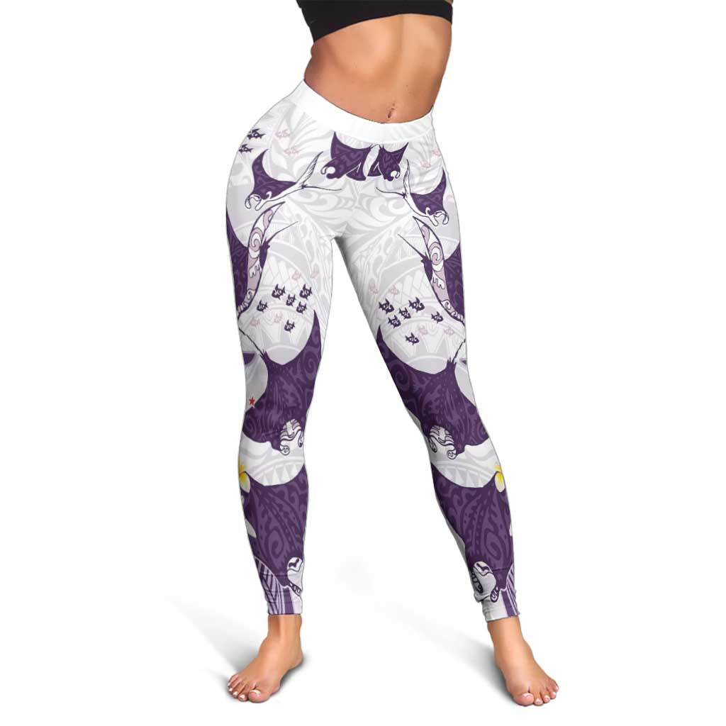 Maori Manta Ray Plumeria Deep Purple Leggings - Polynesian Pride